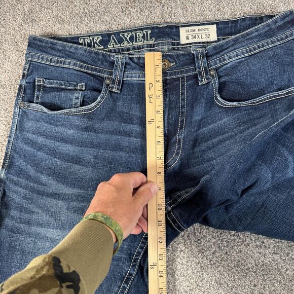 TK Axel Jeans Mens 35x30 Blue Slim Boot Stretch Embroidered Pockets AXMB005-6 - Picture 4 of 15